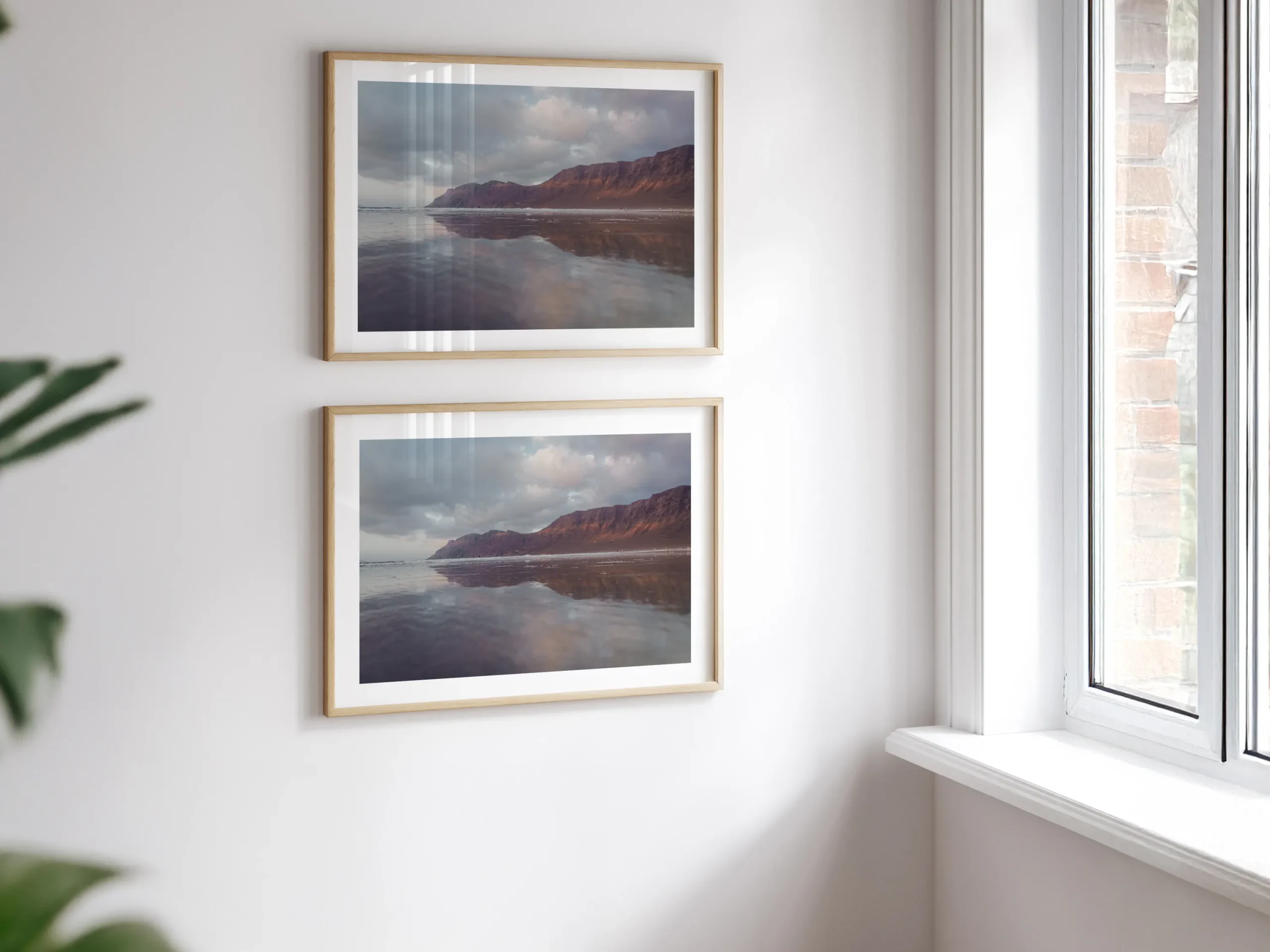 Double photo de la plage de famara