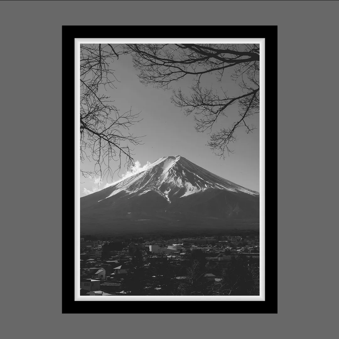 Tirage d'art Mont Fuji noir et blanc
