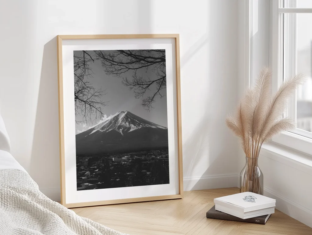 Mont Fuji – Tirage d’art noir et blanc (Encadrée)