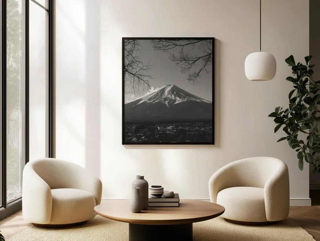 Mont Fuji – Tirage d’art noir et blanc (Encadrée)